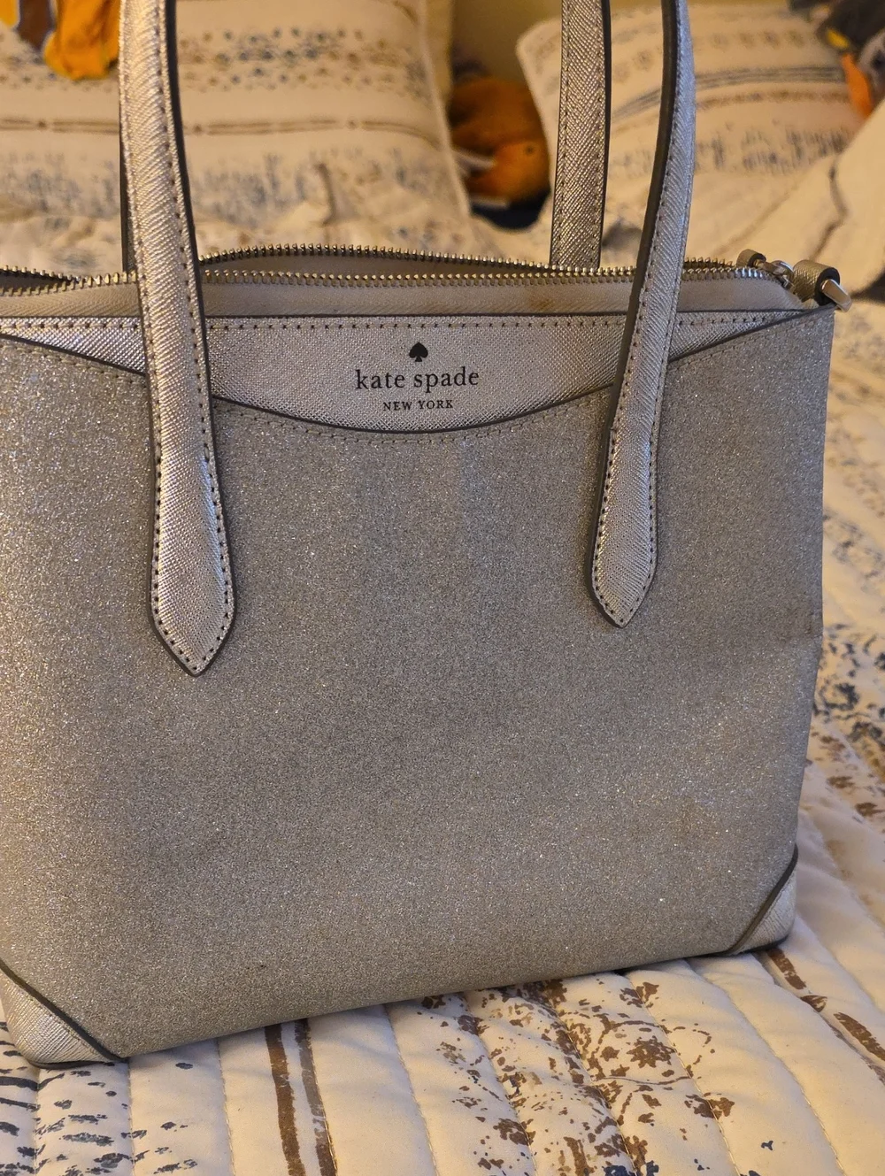 kate spade silver glitter tote